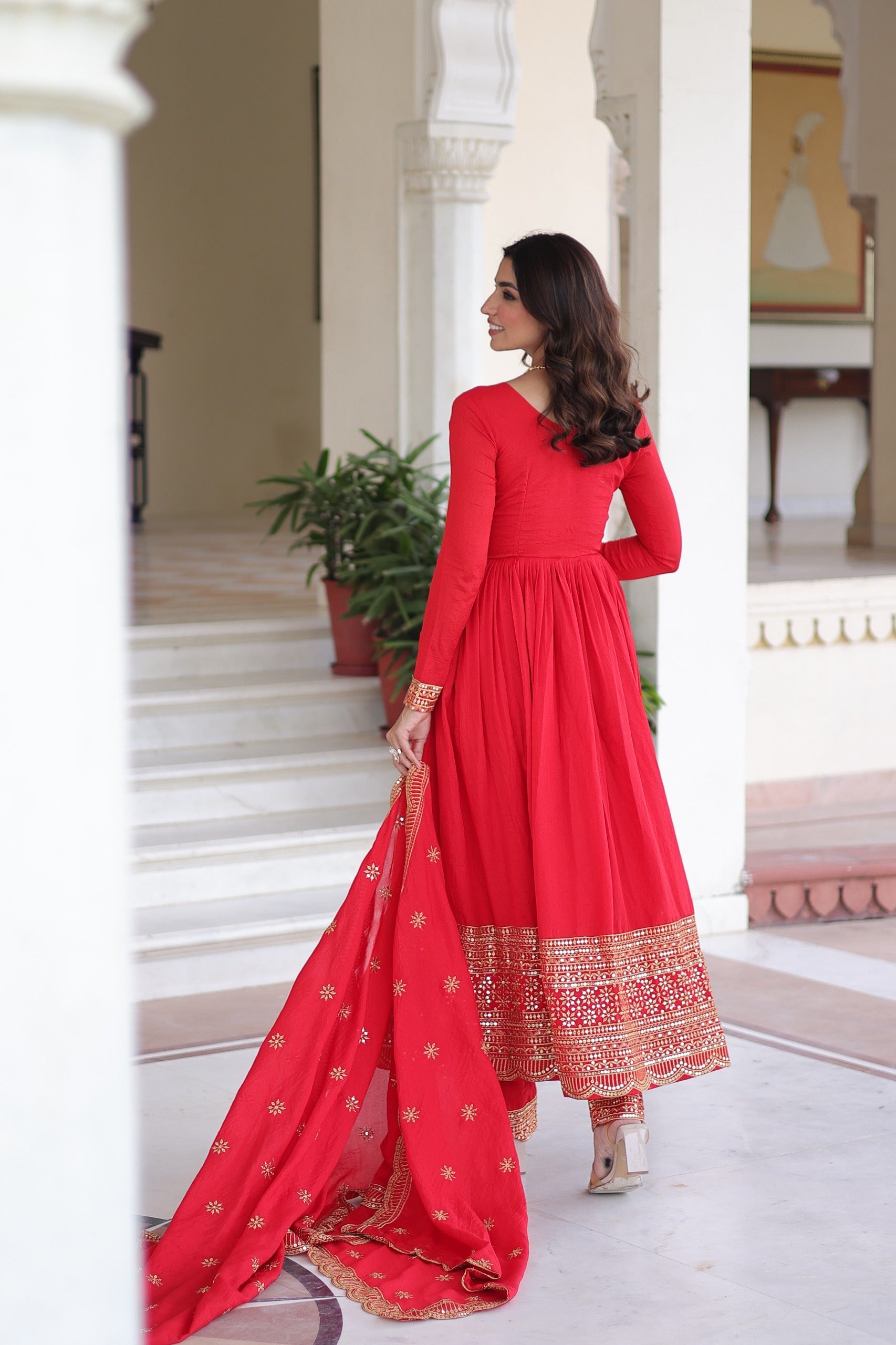 Prazu Fashion Red Vichitra Silk With Rich Sequins Embroidered Work Anarkali Suit - Distacart