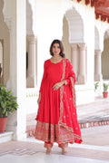 Prazu Fashion Red Vichitra Silk With Rich Sequins Embroidered Work Anarkali Suit - Distacart