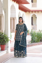 Prazu Fashion Blue Georgette With Rich Sequins Embroidered Work Sharara Suit - Distacart