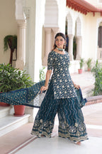 Prazu Fashion Blue Georgette With Rich Sequins Embroidered Work Sharara Suit - Distacart