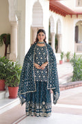 Prazu Fashion Blue Georgette With Rich Sequins Embroidered Work Sharara Suit - Distacart