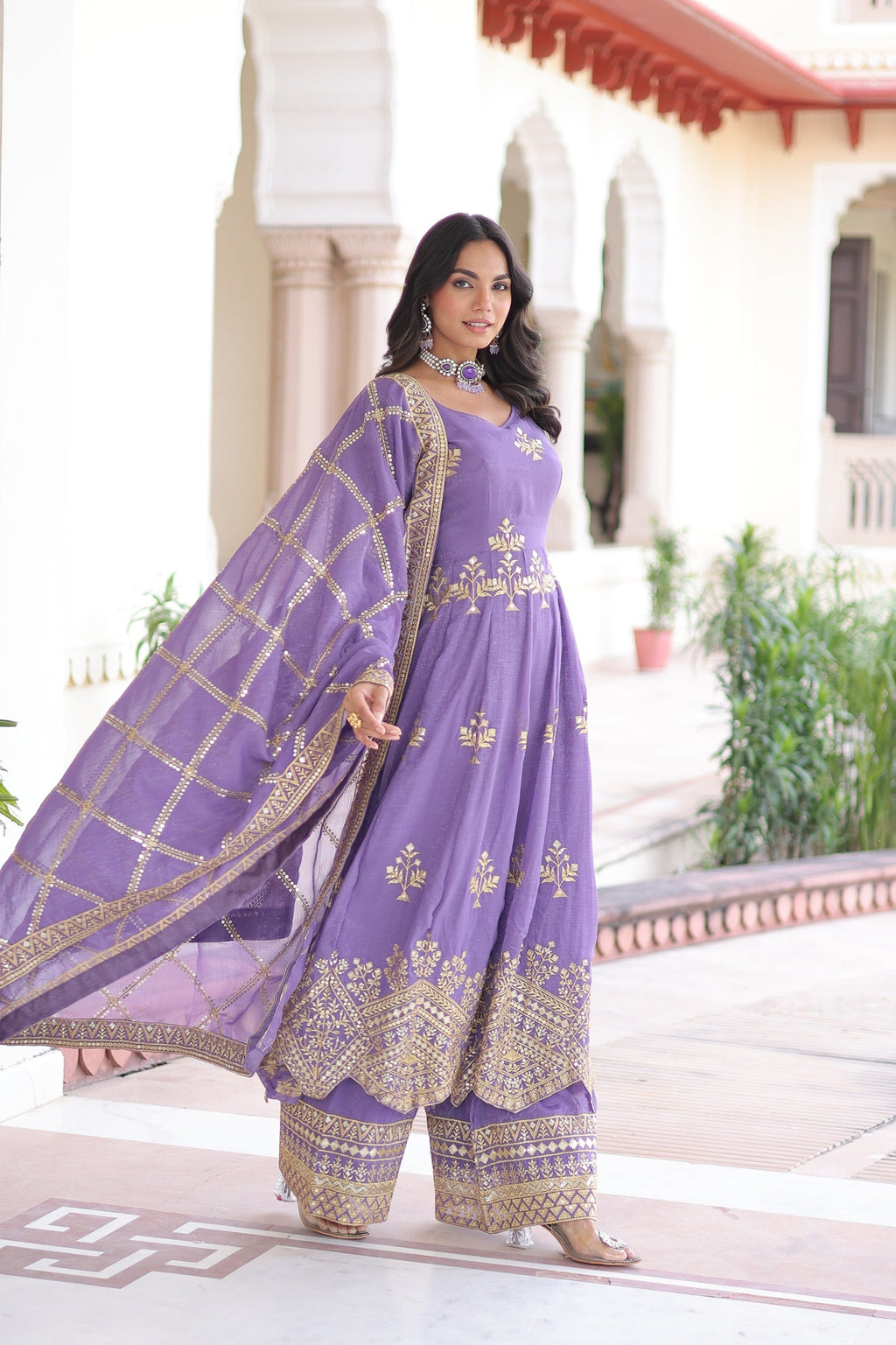 Prazu Fashion Lavender Silver Crunchy Rich Sequins Embroidered Palazzo Suit