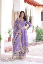 Prazu Fashion Lavender Silver Crunchy Rich Sequins Embroidered Palazzo Suit
