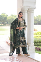Prazu Fashion Dark Green Georgette Embroidered Designer Salwar Suit - Distacart