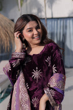Prazu Fashion Wine Velvet Rich Zari Embroidered Work Palazzo Suit - Distacart