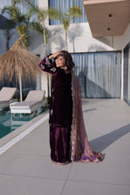 Prazu Fashion Wine Velvet Rich Zari Embroidered Work Palazzo Suit - Distacart