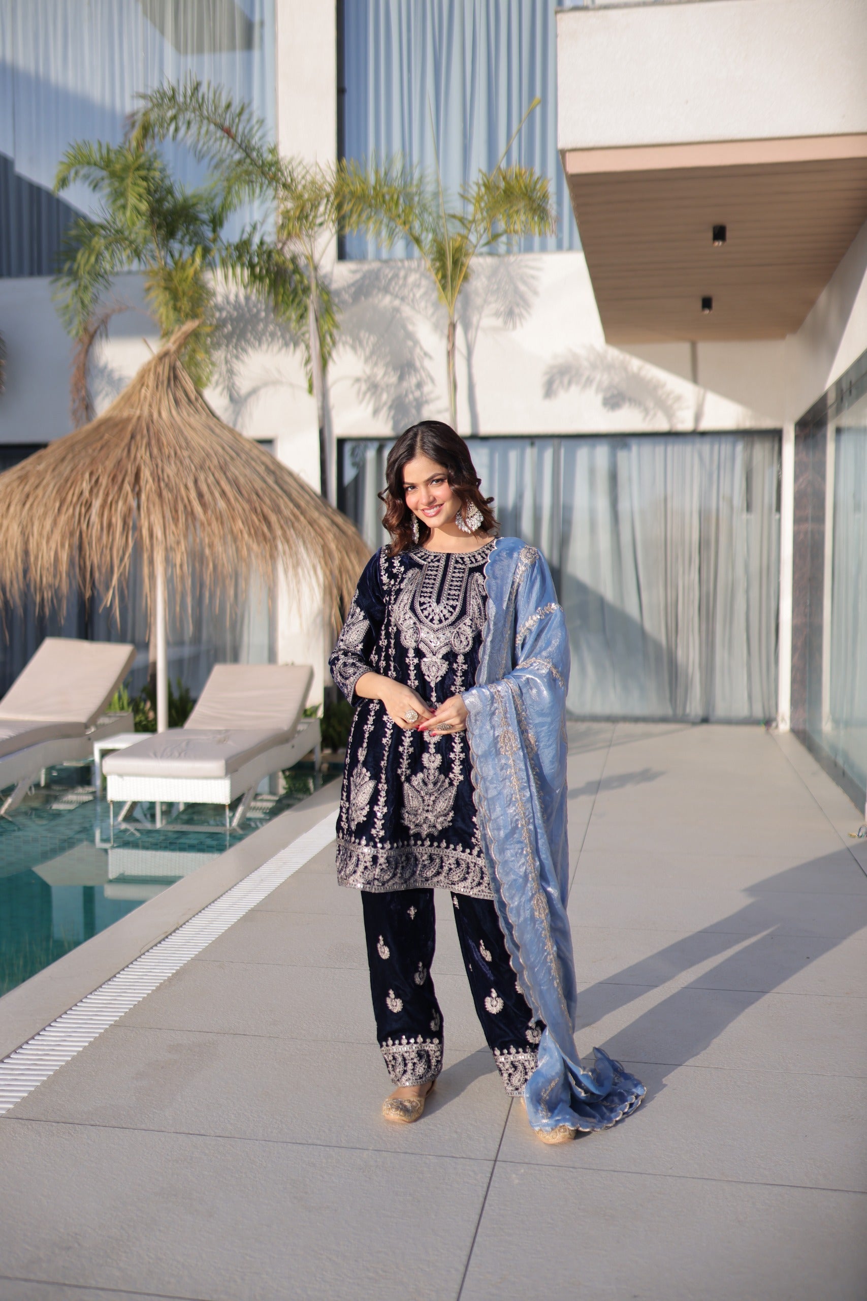 Prazu Fashion Navy Blue Velvet With Rich Zari Embroidered Work Salwar Suit - Distacart