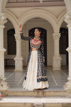 Prazu Fashion Black Georgette Bandhani Print With Kutchi Patchwork Navratri Lehenga Kurti