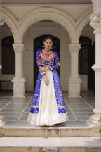 Prazu Fashion Blue Georgette Bandhani Print With Kutchi Patchwork Navratri Lehenga Kurti