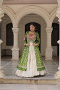 Prazu Fashion Mehendi Georgette Bandhani Print With Kutchi Patchwork Navratri Lehenga Kurti