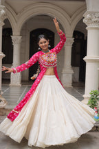 Prazu Fashion Pink Georgette Bandhani Print With Kutchi Patchwork Navratri Lehenga Kurti