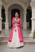 Prazu Fashion Pink Georgette Bandhani Print With Kutchi Patchwork Navratri Lehenga Kurti