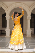 Prazu Fashion Yellow Georgette Bandhani Print With Kutchi Patchwork Navratri Lehenga Kurti