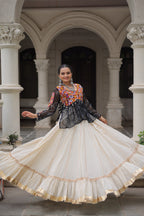 Prazu Fashion Black Georgette Bandhani Print With Kutchi Gamthi Navratri Lehenga
