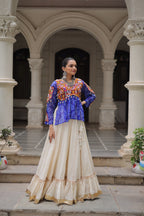 Prazu Fashion Blue Georgette Bandhani Print With Kutchi Gamthi Navratri Lehenga