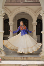 Prazu Fashion Blue Georgette Bandhani Print With Kutchi Gamthi Navratri Lehenga