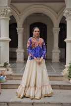 Prazu Fashion Blue Georgette Bandhani Print With Kutchi Gamthi Navratri Lehenga