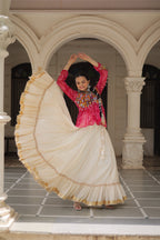 Prazu Fashion Pink Georgette Bandhani Print With Kutchi Gamthi Navratri Lehenga