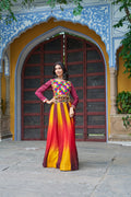 Prazu Fashion Multicolor Chinnon Pedding Kutchi Gamthi Embroidered Work Navratri Lehenga