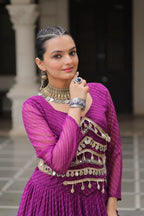 Prazu Fashion Purple Georgette Leheriya Print Work With Mirror Lace Navratri Lehenga