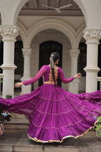 Prazu Fashion Purple Georgette Leheriya Print Work With Mirror Lace Navratri Lehenga