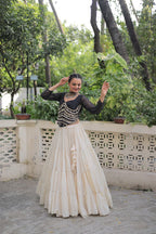 Prazu Fashion Black Georgette Leheriya Print With Attractive Mirror Lace Navaratri Lehenga