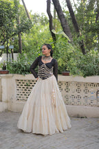 Prazu Fashion Black Georgette Leheriya Print With Attractive Mirror Lace Navaratri Lehenga
