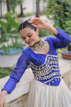 Prazu Fashion Blue Georgette Leheriya Print With Attractive Mirror Lace Navaratri Lehenga