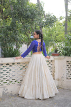 Prazu Fashion Blue Georgette Leheriya Print With Attractive Mirror Lace Navaratri Lehenga