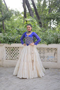 Prazu Fashion Blue Georgette Leheriya Print With Attractive Mirror Lace Navaratri Lehenga