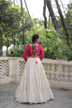 Prazu Fashion Pink Georgette Leheriya Print With Attractive Mirror Lace Navaratri Lehenga