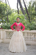 Prazu Fashion Pink Georgette Leheriya Print With Attractive Mirror Lace Navaratri Lehenga
