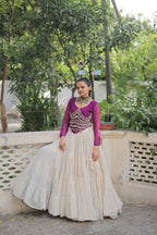 Prazu Fashion Wine Georgette Leheriya Print With Attractive Mirror Lace Navaratri Lehenga
