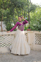 Prazu Fashion Wine Georgette Leheriya Print With Attractive Mirror Lace Navaratri Lehenga