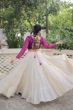 Prazu Fashion Wine Georgette Leheriya Print With Attractive Mirror Lace Navaratri Lehenga