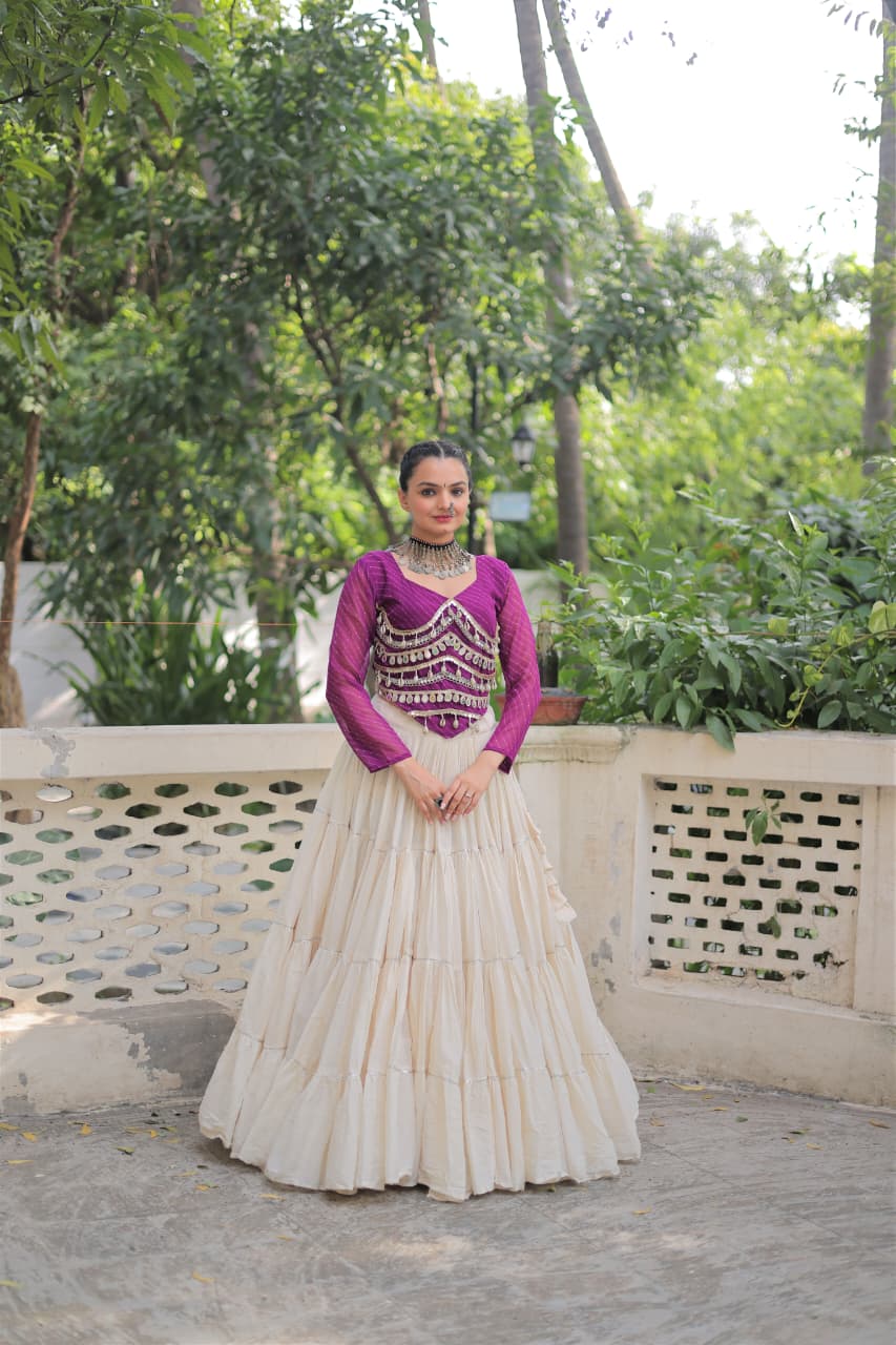 Prazu Fashion Wine Georgette Leheriya Print With Attractive Mirror Lace Navaratri Lehenga