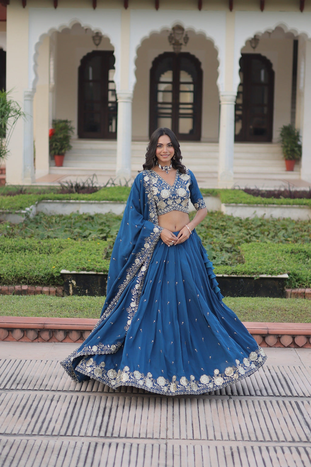 Prazu Fashion Royal Blue Vichitra Silk With Heavy Sequins Lehenga Choli