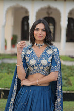 Prazu Fashion Royal Blue Vichitra Silk With Heavy Sequins Lehenga Choli