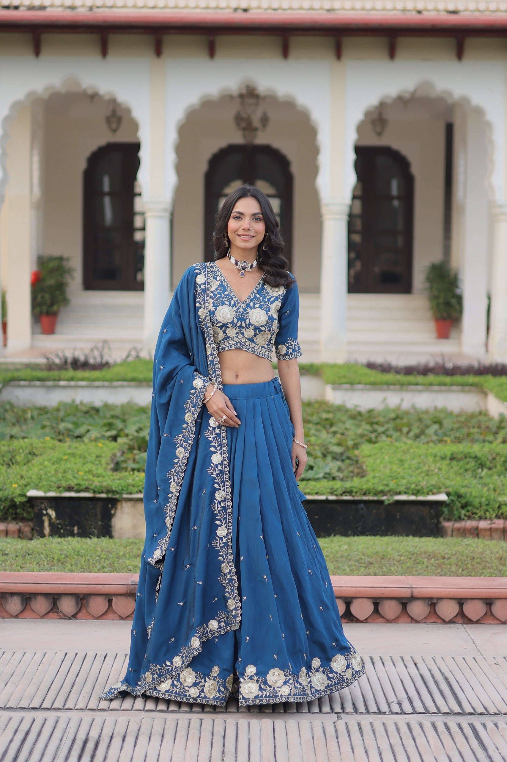 Prazu Fashion Royal Blue Vichitra Silk With Heavy Sequins Lehenga Choli