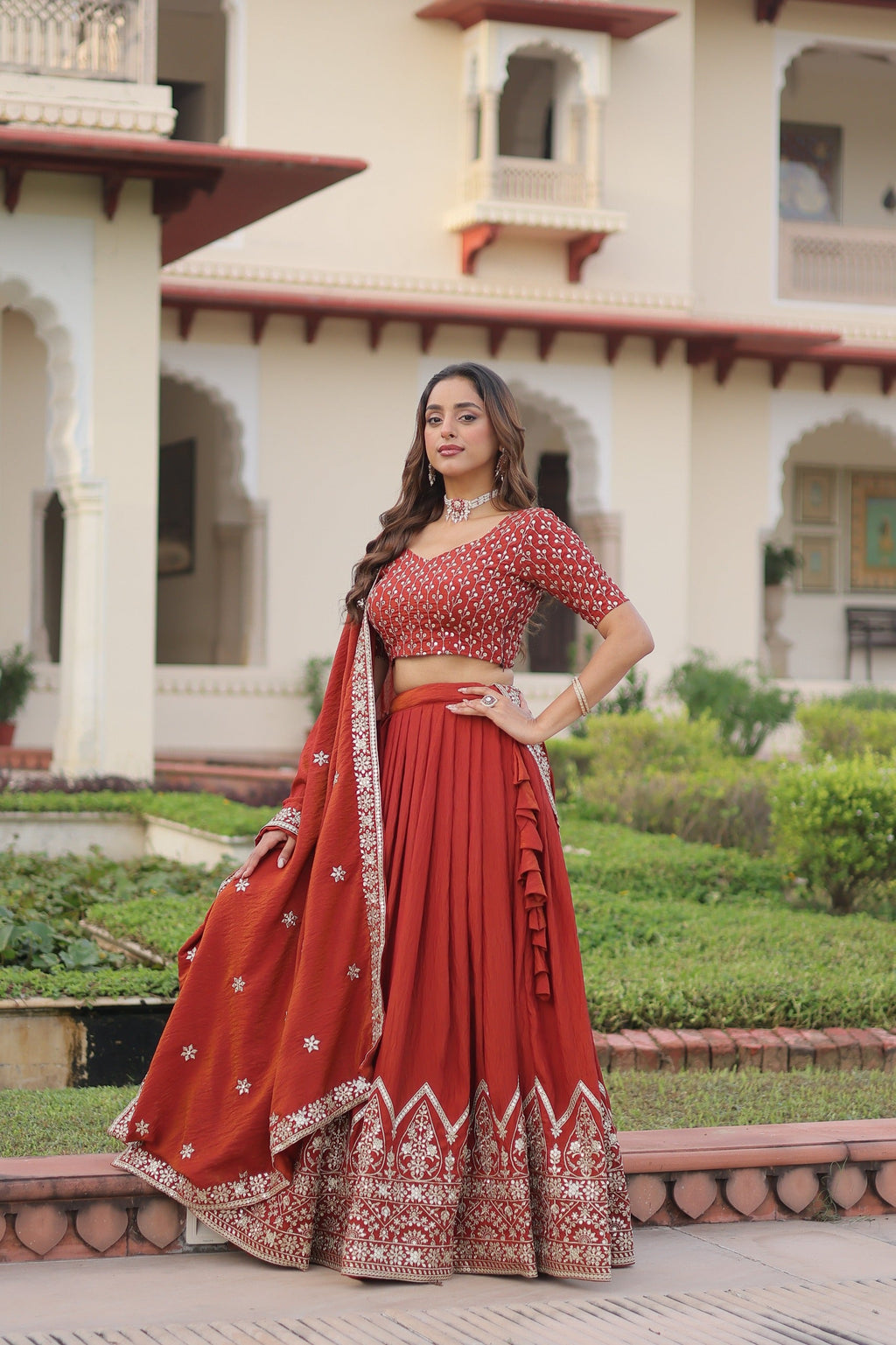 Prazu Fashion Dark Red Vichitra Silk With Heavy Sequins & Thread Lehenga Choli - Distacart