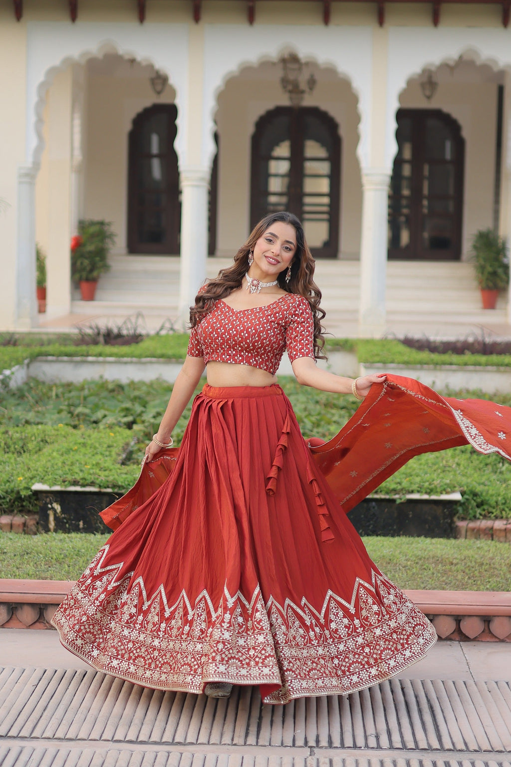 Prazu Fashion Dark Red Vichitra Silk With Heavy Sequins & Thread Lehenga Choli - Distacart