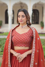 Prazu Fashion Dark Red Vichitra Silk With Heavy Sequins & Thread Lehenga Choli - Distacart