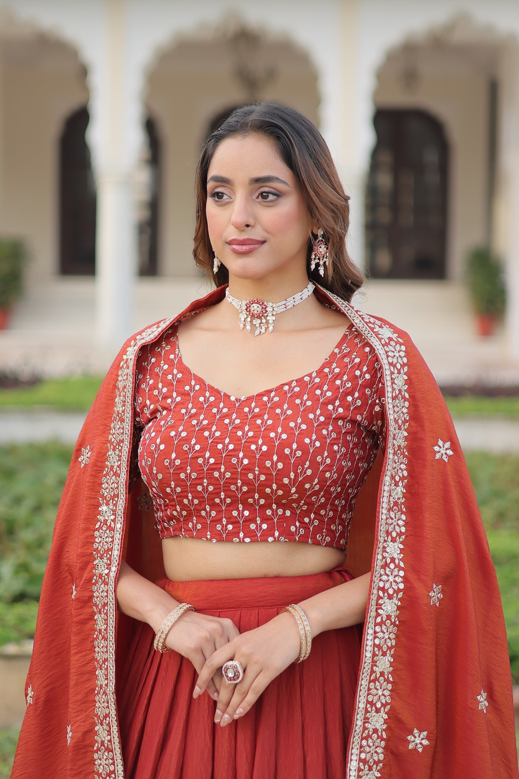 Prazu Fashion Dark Red Vichitra Silk With Heavy Sequins & Thread Lehenga Choli - Distacart