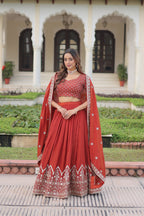 Prazu Fashion Dark Red Vichitra Silk With Heavy Sequins & Thread Lehenga Choli - Distacart