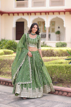 Prazu Fashion Mahendi Gold Crush With Sequins & Zari Embroidered Work Lehenga Choli - Distacart