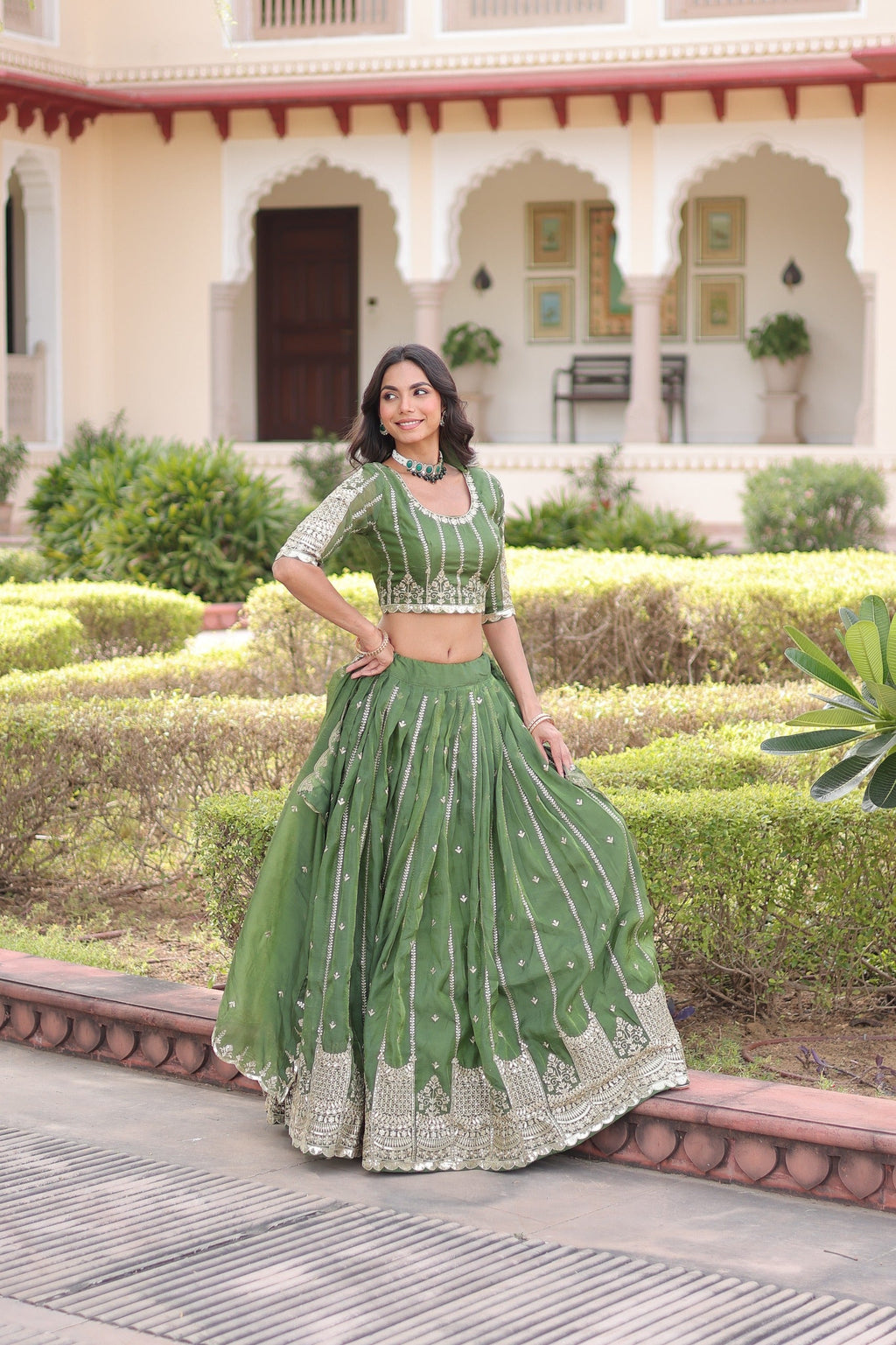 Prazu Fashion Mahendi Gold Crush With Sequins & Zari Embroidered Work Lehenga Choli - Distacart