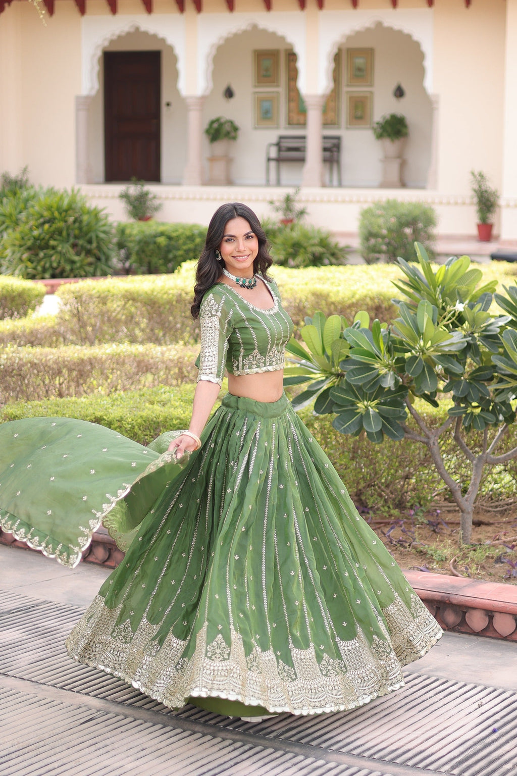 Prazu Fashion Mahendi Gold Crush With Sequins & Zari Embroidered Work Lehenga Choli - Distacart