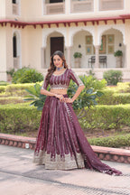 Prazu Fashion Wine Gold Crush With Sequins & Zari Embroidered Work Lehenga Choli - Distacart