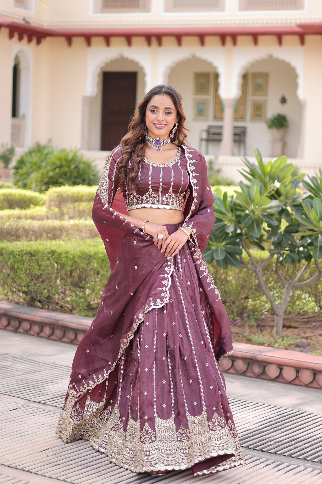 Prazu Fashion Wine Gold Crush With Sequins & Zari Embroidered Work Lehenga Choli - Distacart