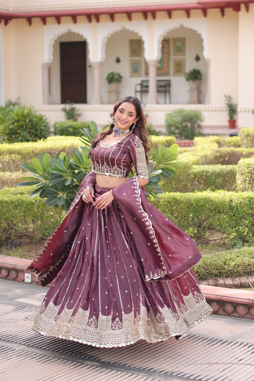 Prazu Fashion Wine Gold Crush With Sequins & Zari Embroidered Work Lehenga Choli - Distacart